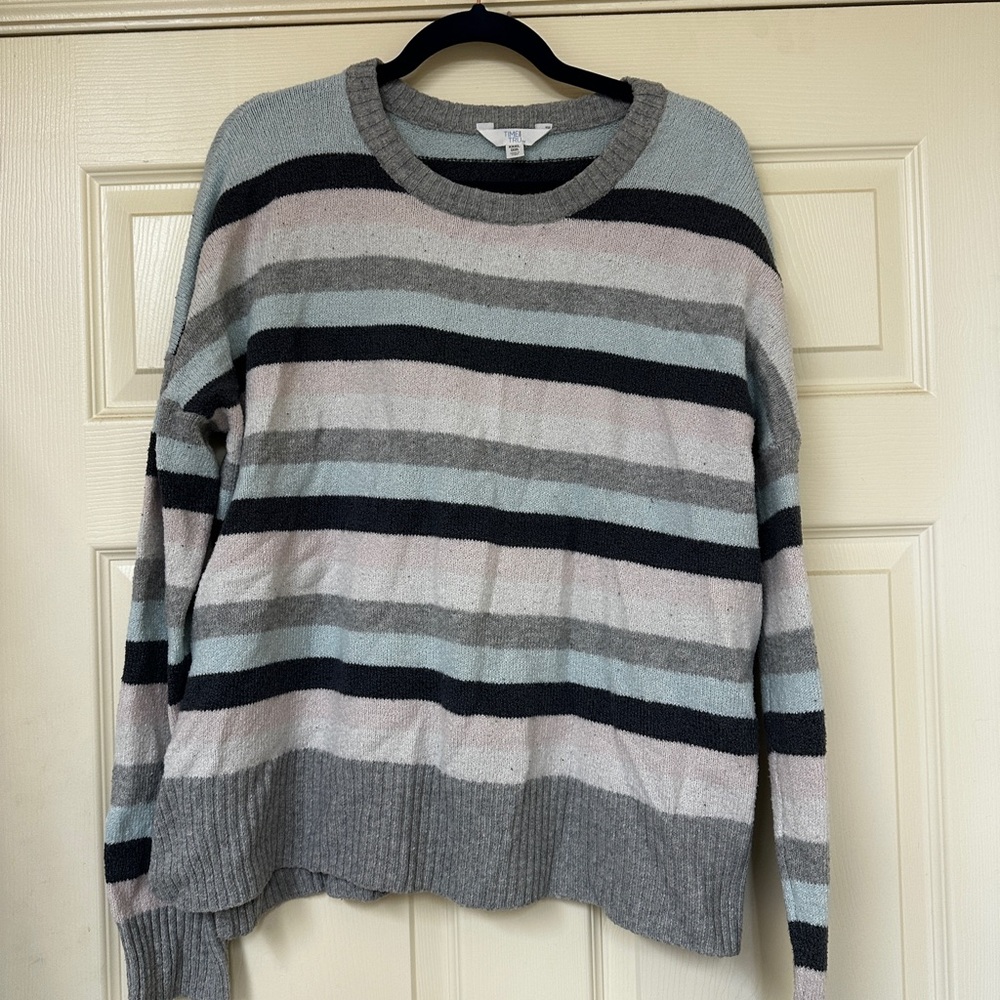 Time and Tru Women's Striped Gray and Pink Sweater